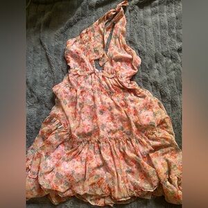 Astr Pink Floral Tiered Halter Dress